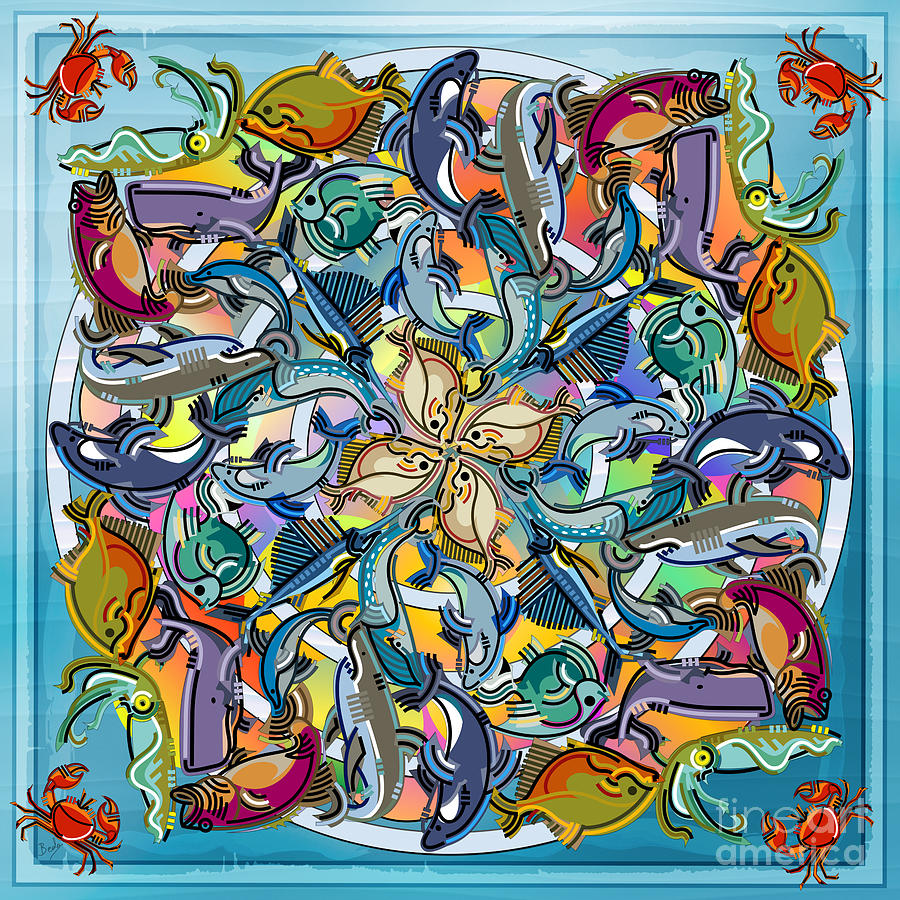 Fish Digital Art - Mandala Fish Pool by Peter Awax