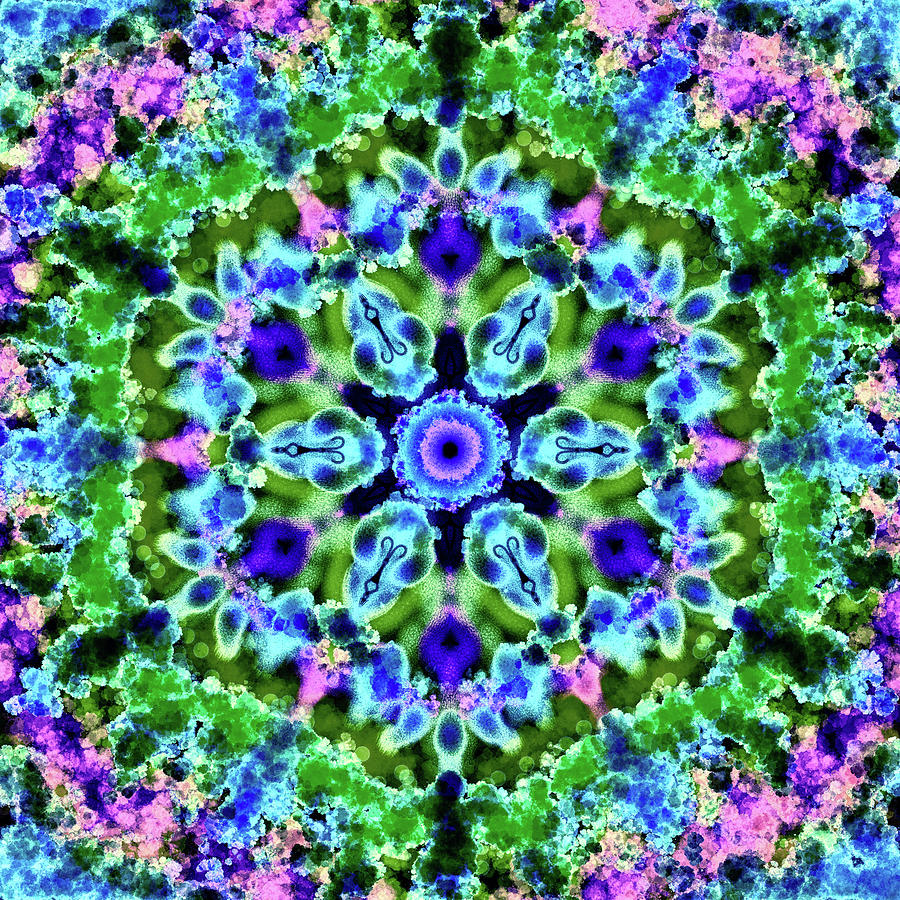 Mandala Floral Blue Green Digital Art by Patricia Lintner