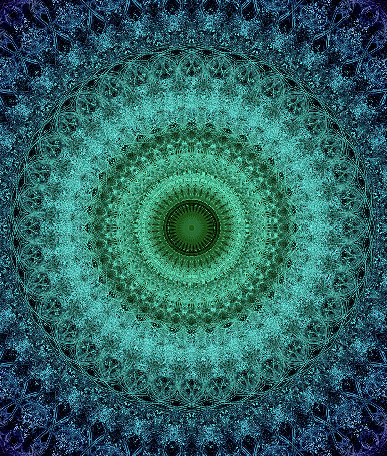 Mandala in blue and green tones Digital Art by Jaroslaw Blaminsky