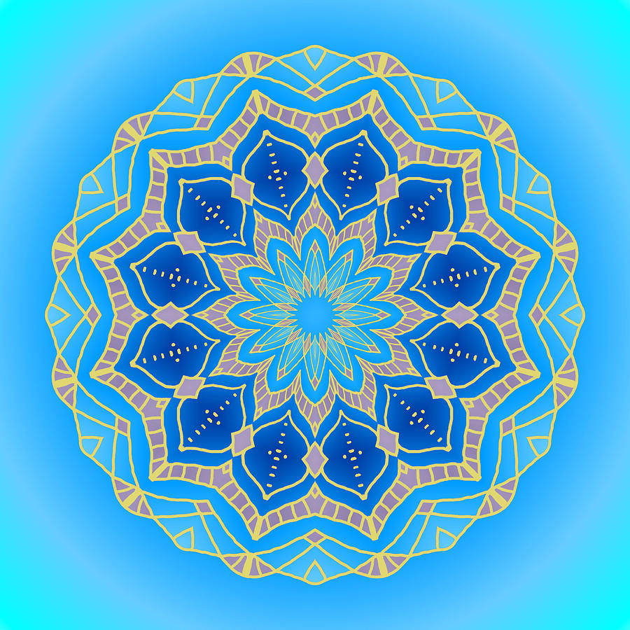 Abstract Digital Art - Mandala in Turquoise and blue colors No 2 by Lena Photo Art