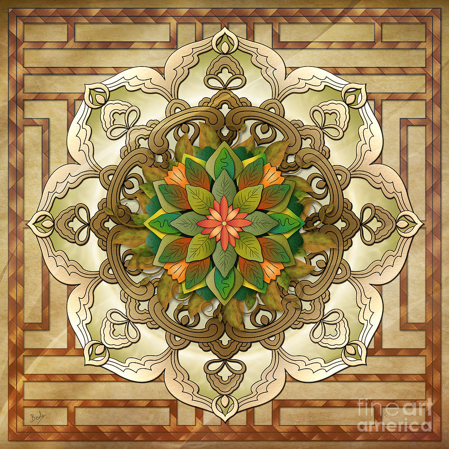 Abstract Digital Art - Mandala Leaf Rosette V2 by Peter Awax