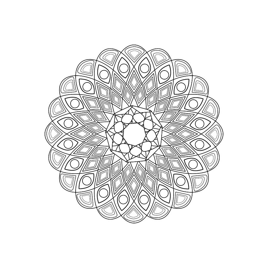Black And White Digital Art - Mandala no 2 by Ummuhan Uslu
