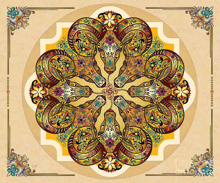 Mandala Sacred Rams - Bright Version Sp Digital Art by Peter Awax ...