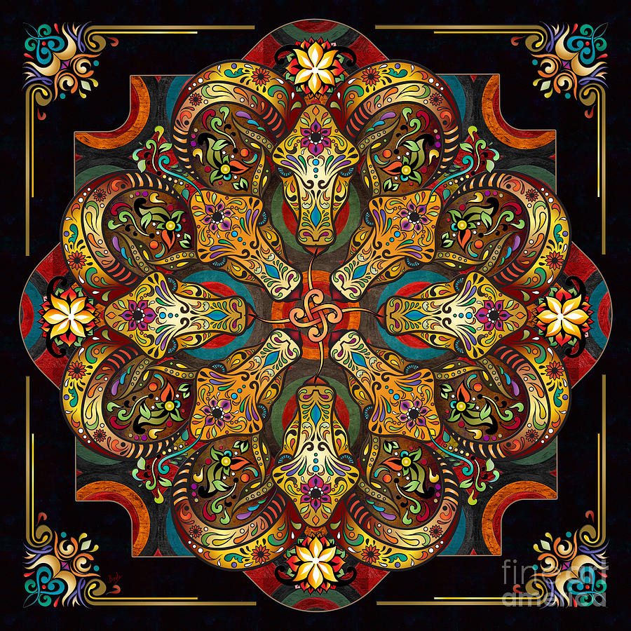Greek Digital Art - Mandala Sacred Rams - Dark Version by Peter Awax