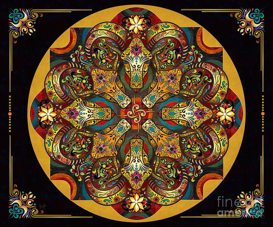Greek Digital Art - Mandala Sacred Rams - Dark Version Sp by Peter Awax