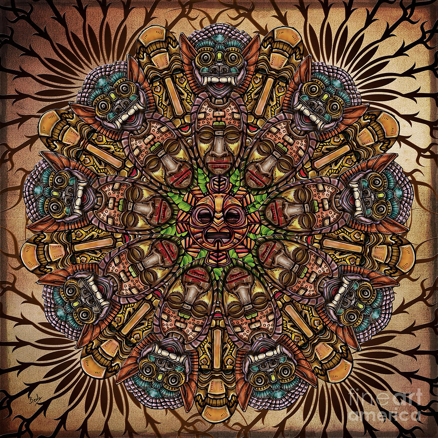 Ritual Digital Art - Mandala Tribal Masks by Peter Awax