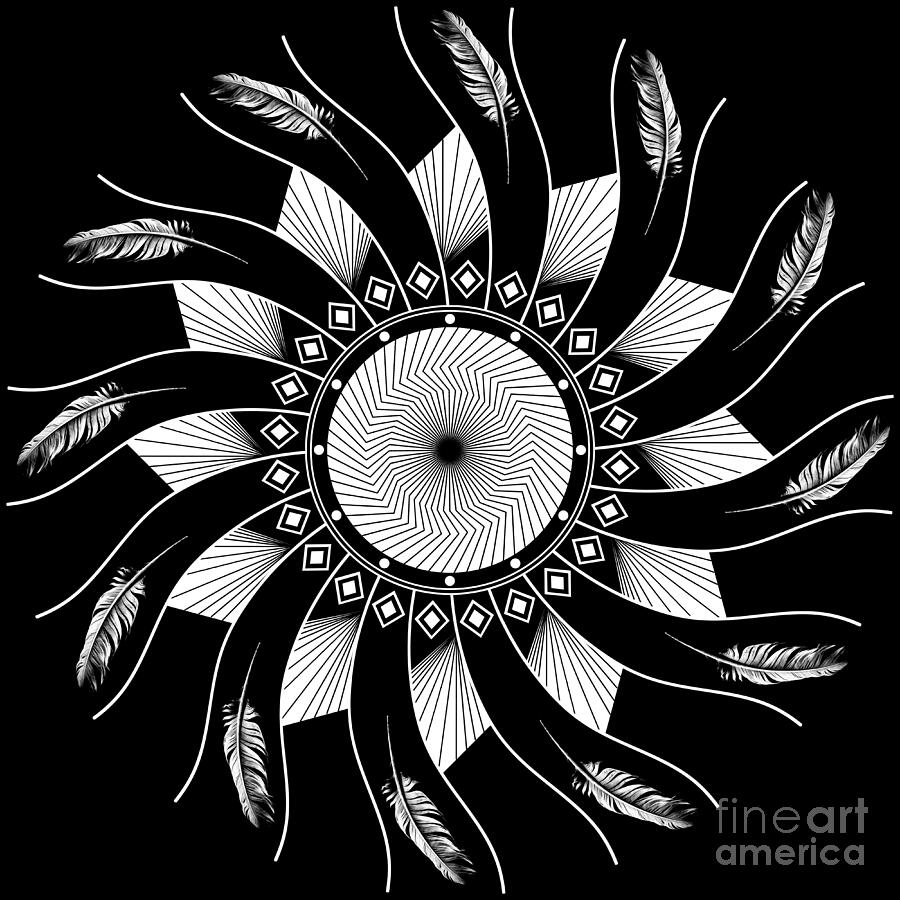 Mandala white and black Digital Art by Linda Lees