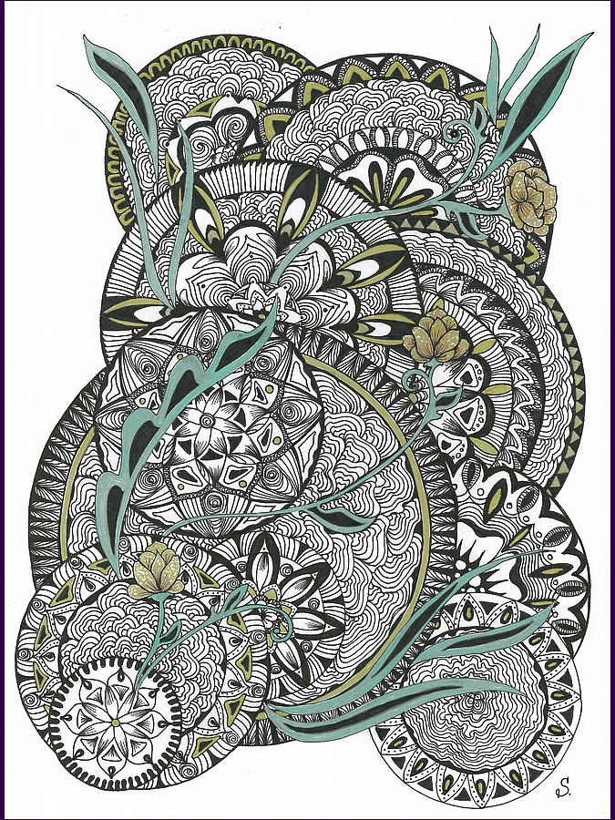 Mandalas with Gold Flowers Drawing by Alexandra Louie