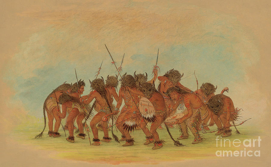 Mandan Buffalo Dance or Bison Dance Painting by George Catlin