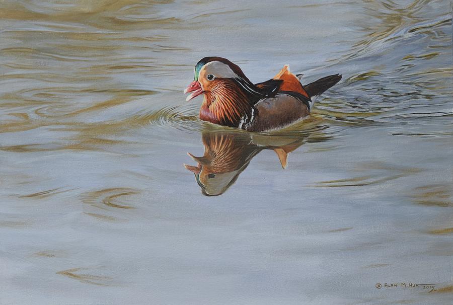 Mandarin Duck Painting by Alan M Hunt