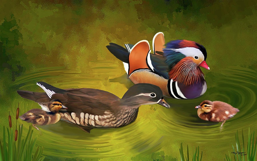 Mandarin Duck family Digital Art by Thanh Thuy Nguyen
