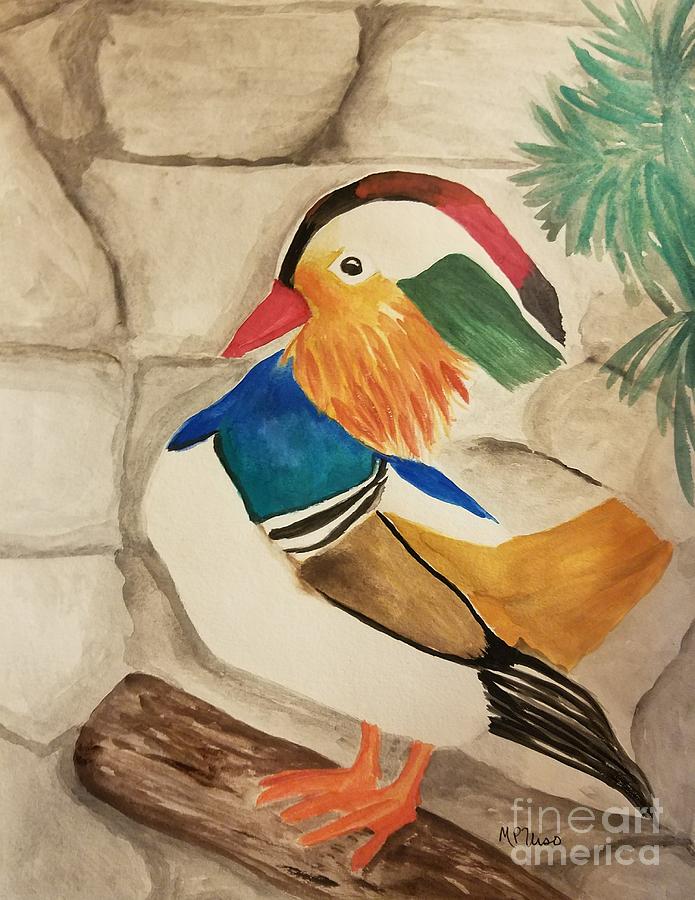 Mandarin Duck Watercolor Painting by Maria Urso