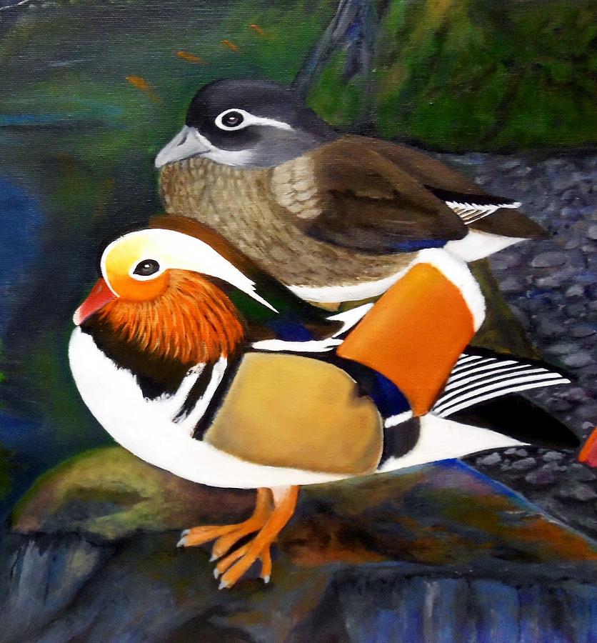 Duck Painting - Mandarin Ducks by Jennie Robin