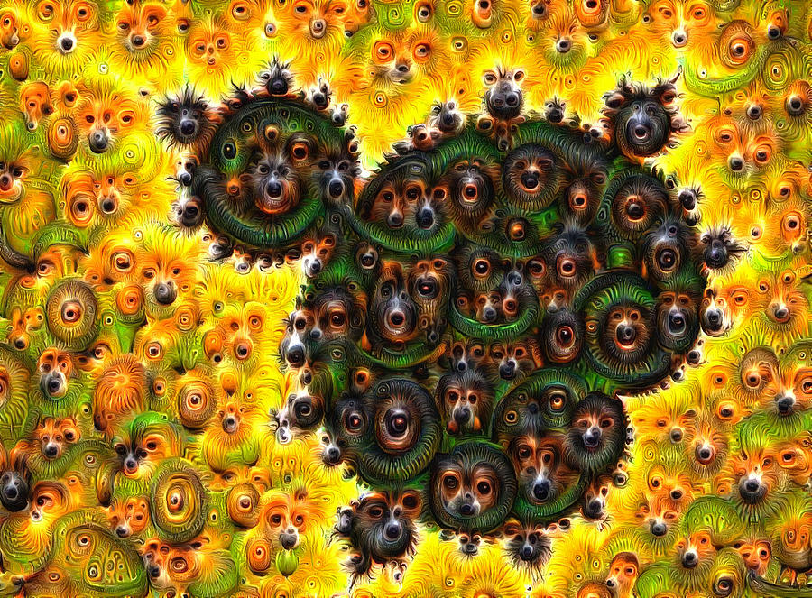 Dog Digital Art - Mandelbrot dogs and eyes deep dream by Matthias Hauser