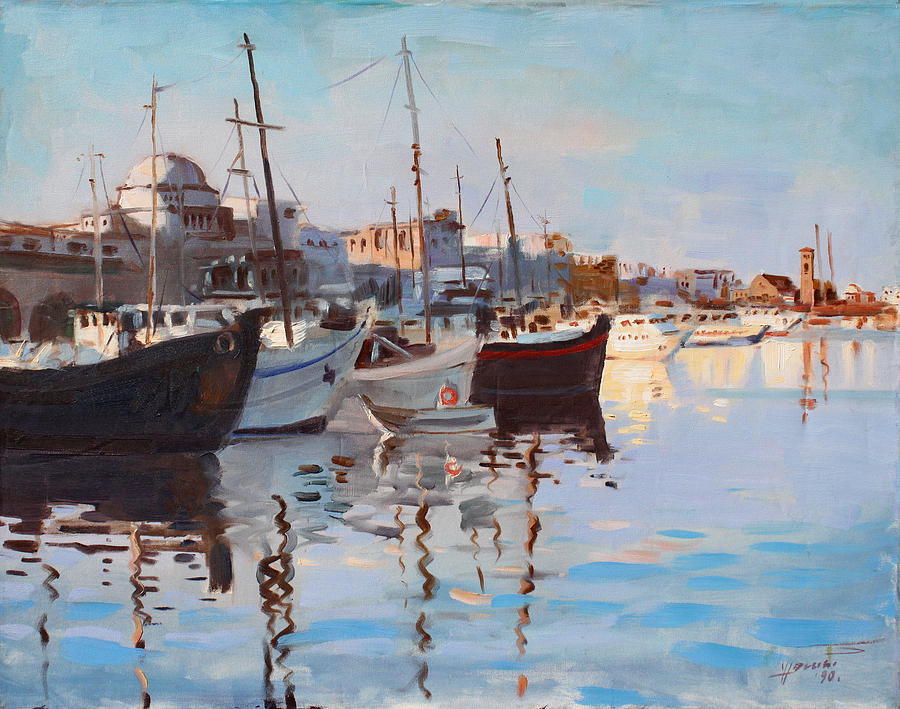 Boat Painting - Mandraqi Rhodes Greece by Ylli Haruni