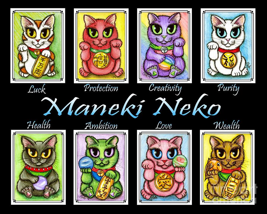 Maneki Neko Luck Cats Painting by Carrie Hawks