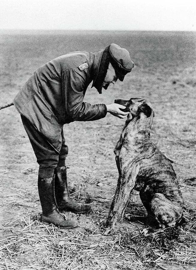 Manfred Albrecht Freiherr von Richthofen with his pet dog  unknown locale 1916 Photograph by David Lee Guss