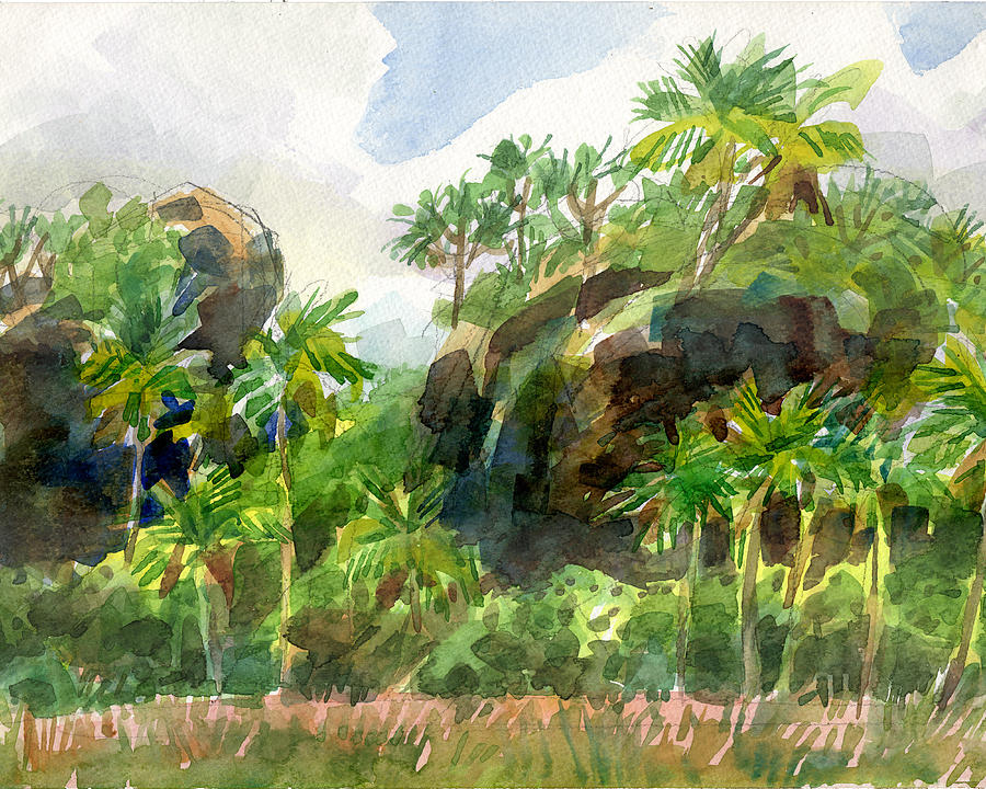 Mangaia Cliffs Painting by Judith Kunzle