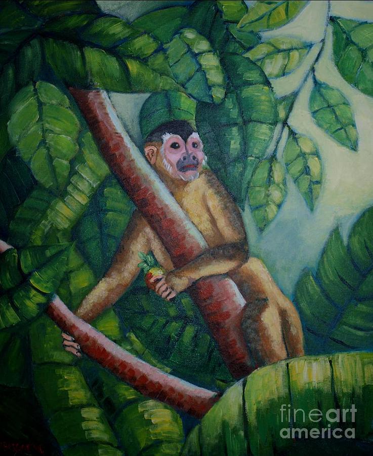 Mango Monkey Painting by Jean Pierre Bergoeing
