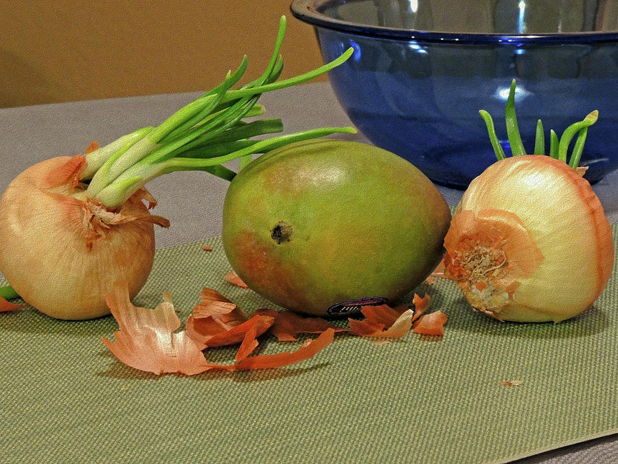 Mango with Two Onions Digital Art by Lynda Lehmann