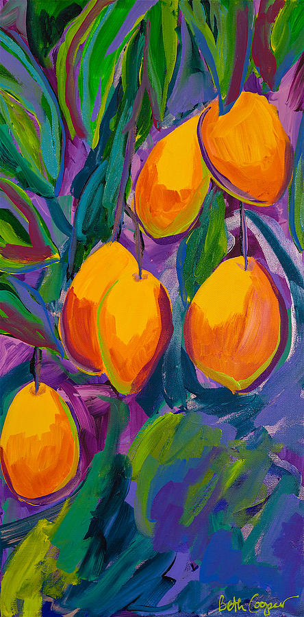 Fruit Painting - Mangoes Purple Sky by Beth Cooper