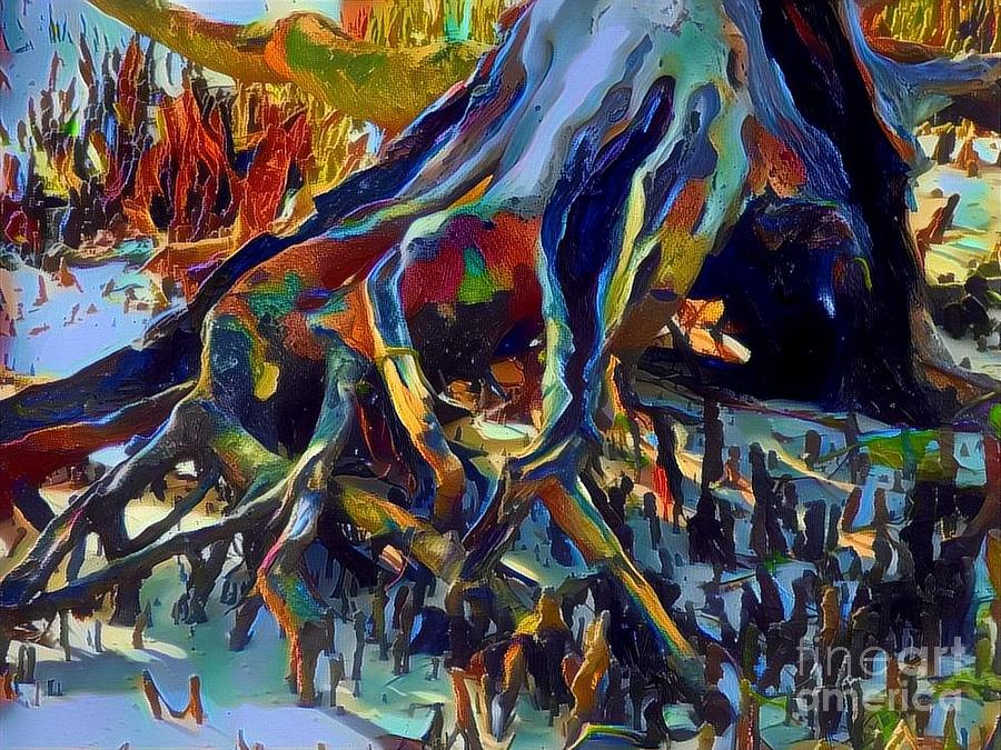 Mangrove Tree Trunk Digital Art Mixed Media by Trudee Hunter