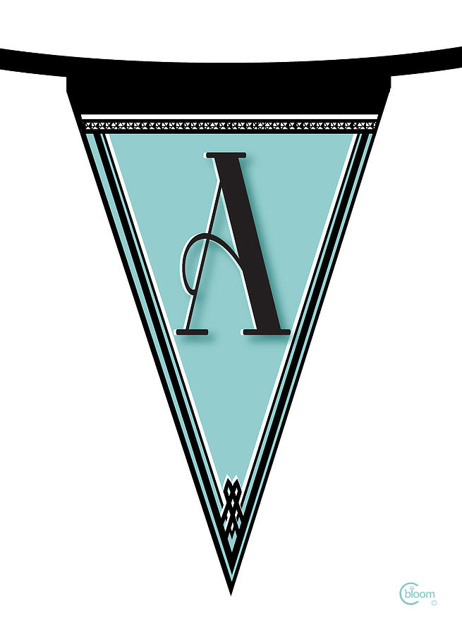 Pennant Deco Blues Banner initial letter A Digital Art by Cecely Bloom