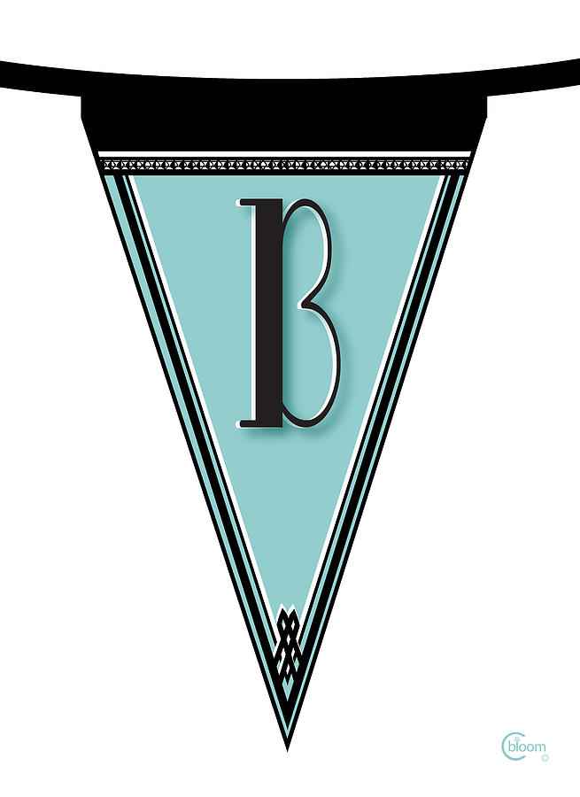 Flag Digital Art - Pennant Deco Blues Banner initial letter B by Cecely Bloom