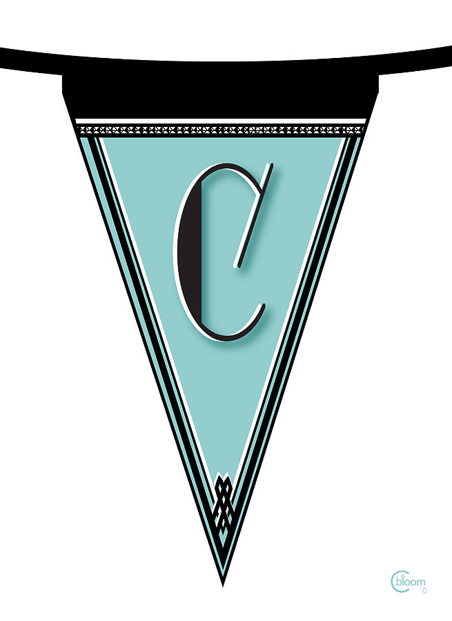 Pennant Deco Blues Banner initial letter C Digital Art by Cecely Bloom