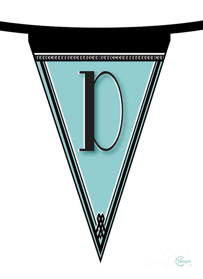 Pennant Deco Blues Banner initial letter D Digital Art by Cecely Bloom