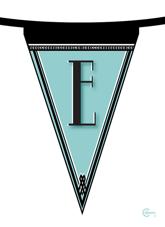 Flag Digital Art - Pennant Deco Blues Banner initial letter E by Cecely Bloom