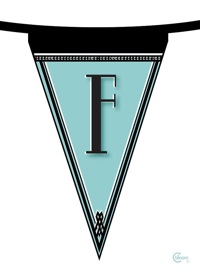 Pennant Deco Blues Banner initial letter F Painting by Cecely Bloom