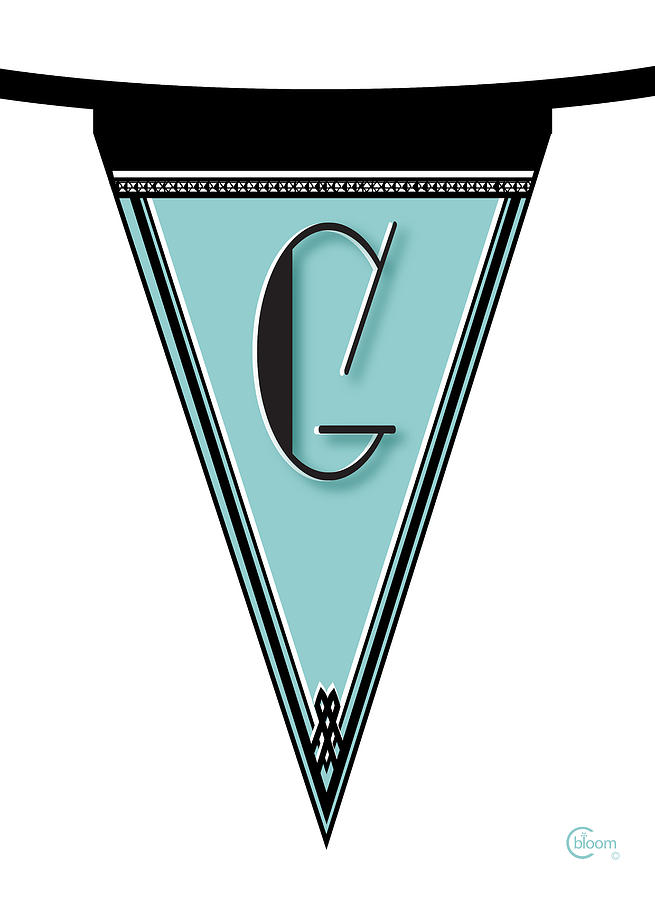 Pennant Deco Blues Banner initial letter G Digital Art by Cecely Bloom