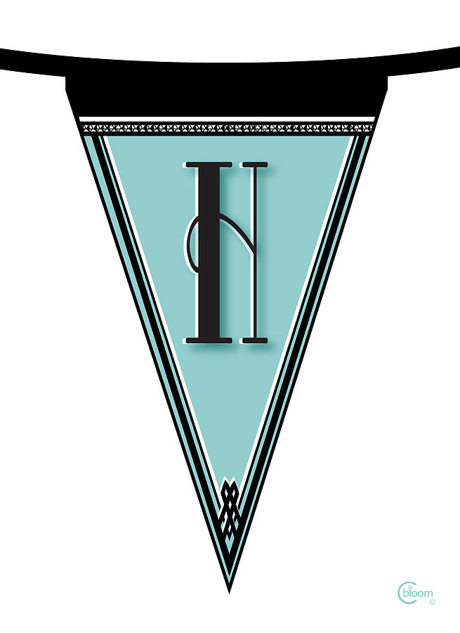 Pennant Deco Blues Banner initial letter H Digital Art by Cecely Bloom
