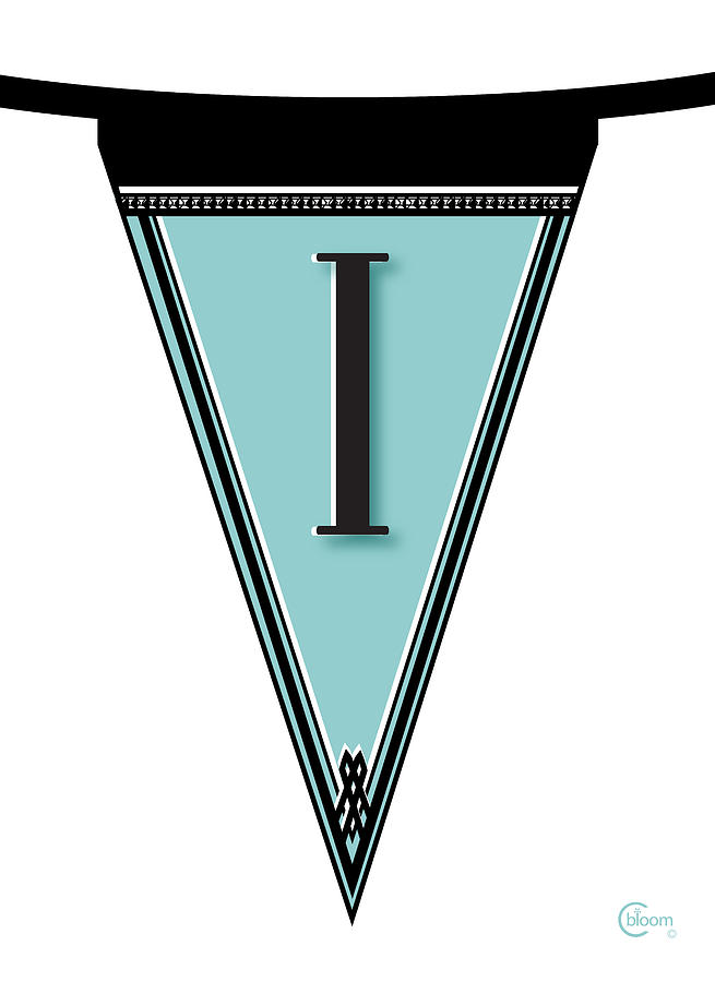 Flag Digital Art - Pennant Deco Blues Banner initial letter i by Cecely Bloom