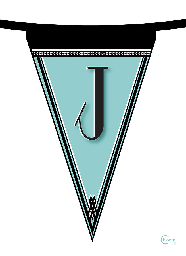 Pennant Deco Blues Banner initial letter J Digital Art by Cecely Bloom