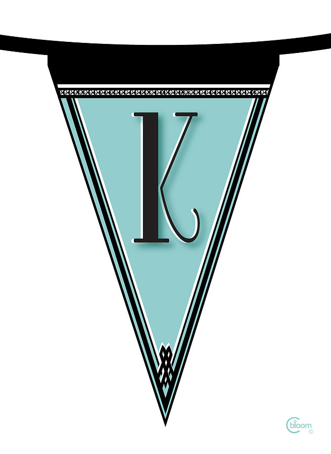 Flag Digital Art - Pennant Deco Blues Banner initial letter K by Cecely Bloom