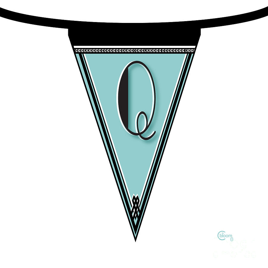Pennant Deco Blues Banner initial letter Q Digital Art by Cecely Bloom