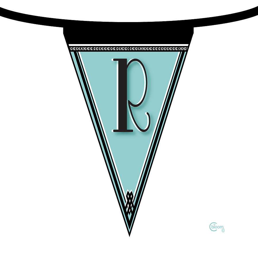 Pennant Deco Blues Banner initial letter R Digital Art by Cecely Bloom