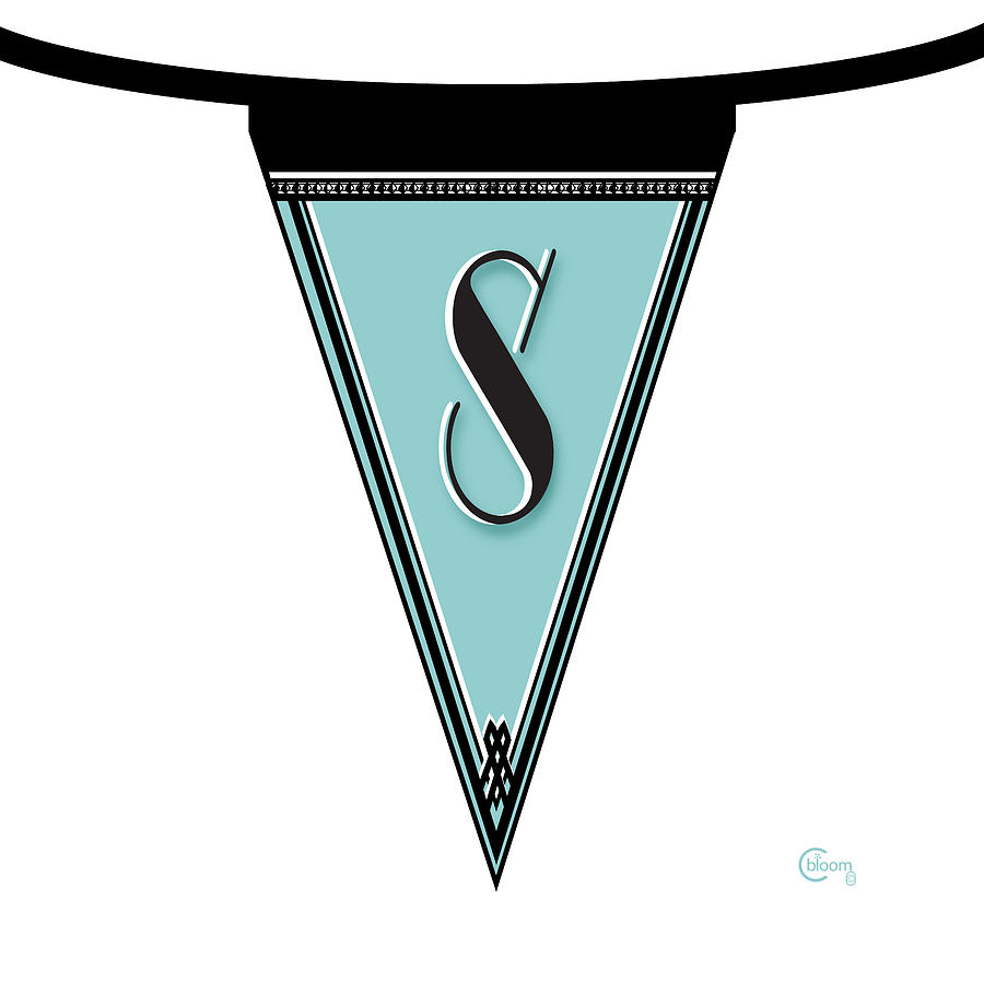 Pennant Deco Blues Banner initial letter S Digital Art by Cecely Bloom