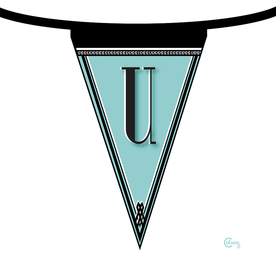 Pennant Deco Blues Banner initial letter U Digital Art by Cecely Bloom