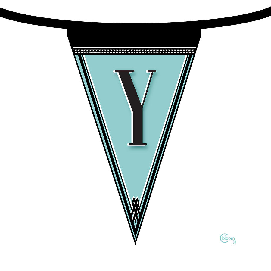 Pennant Deco Blues Banner initial letter Y Digital Art by Cecely Bloom