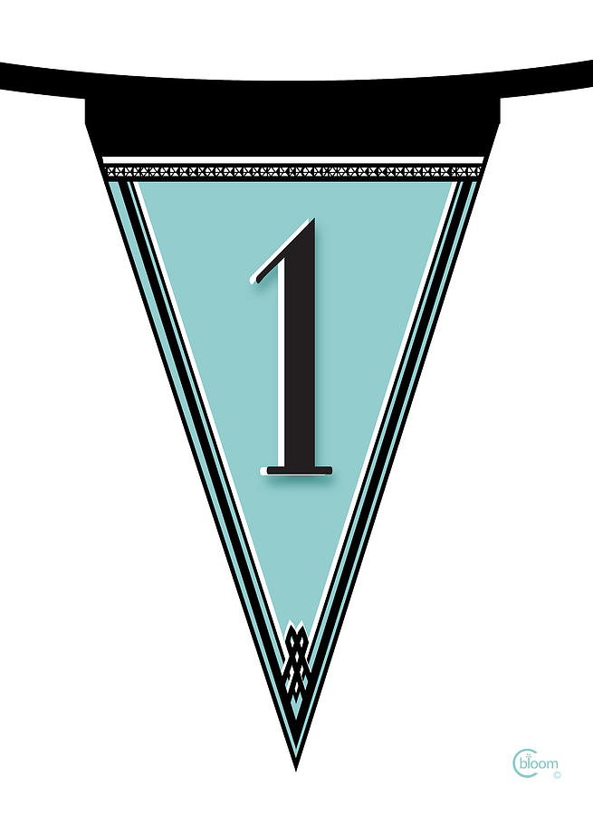 Pennant Deco Blues Banner number One Digital Art by Cecely Bloom