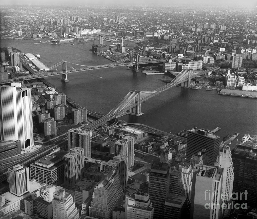 Brooklyn Bridge and Manhattan Bridge 1976 Photograph by Wernher Krutein