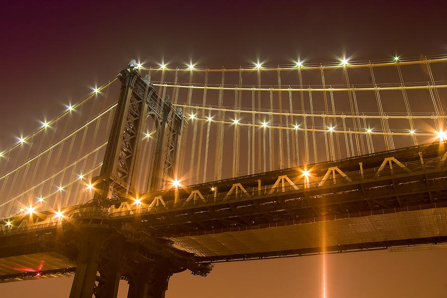 Manhattan Bridge at Night 1 Photograph by Val Black Russian Tourchin
