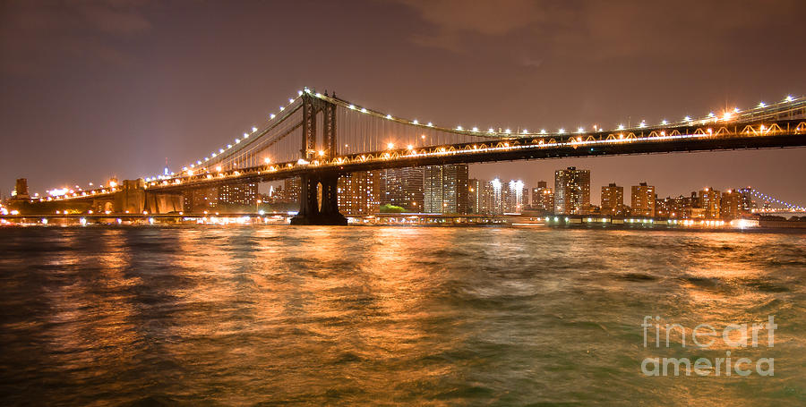 New York City Photograph - Manhattan Bridge At Night by Ken Marsh