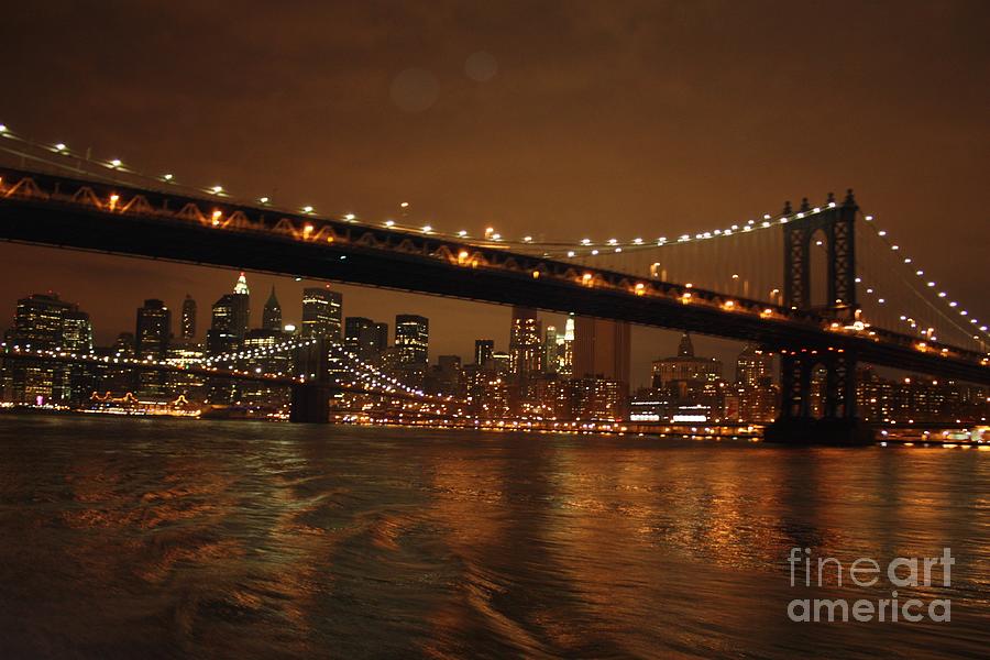 Manhattan Bridge At Night Photograph by John Telfer
