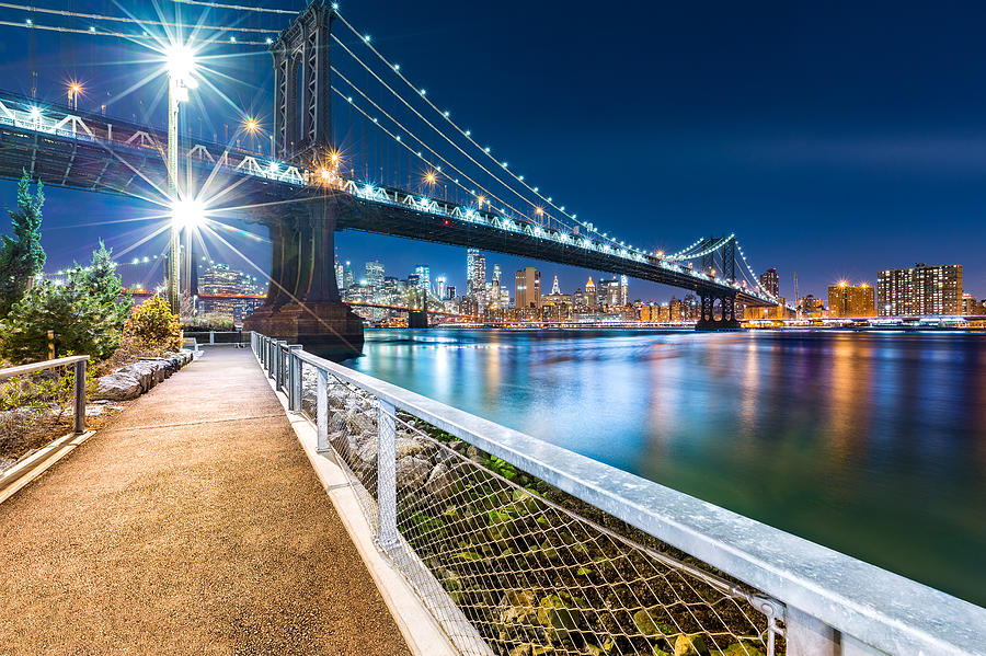 Manhattan Bridge by night Photograph by Mihai Andritoiu
