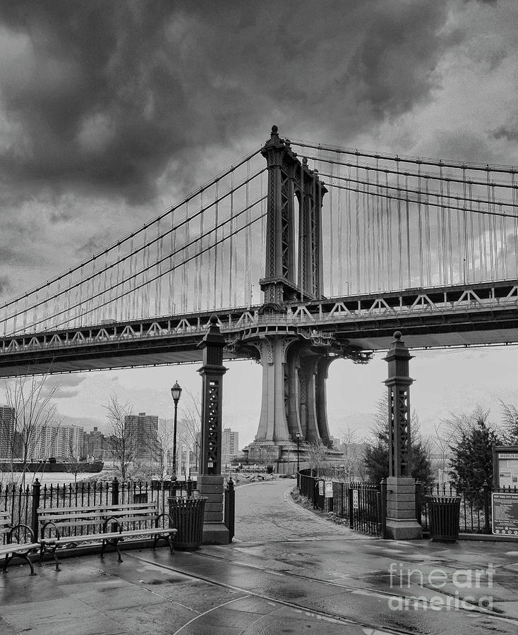 Manhattan Bridge Clouds Rain NY Brooklyn  Photograph by Chuck Kuhn