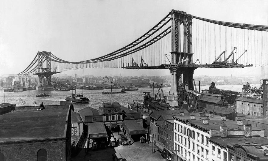 Manhattan Bridge Construction - Vintage New York Photograph by War Is Hell Store